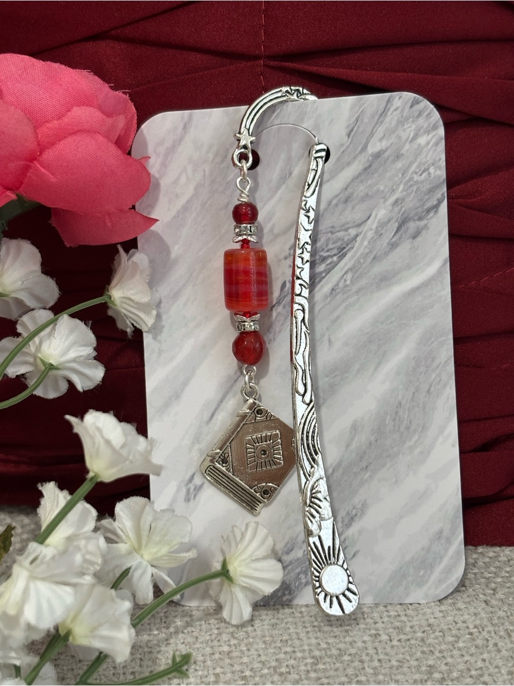 📚 Silver Beaded Book Mark With Charm